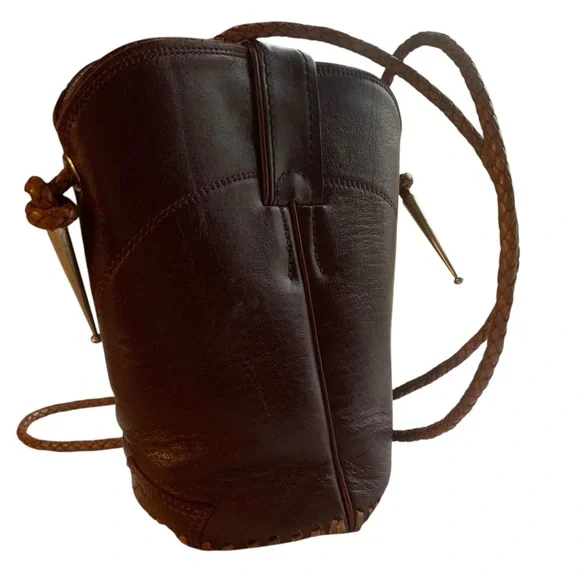 Leather Mini Bucket Bag by Justin Boots Western Star Concho VTG - Picture 6 of 11